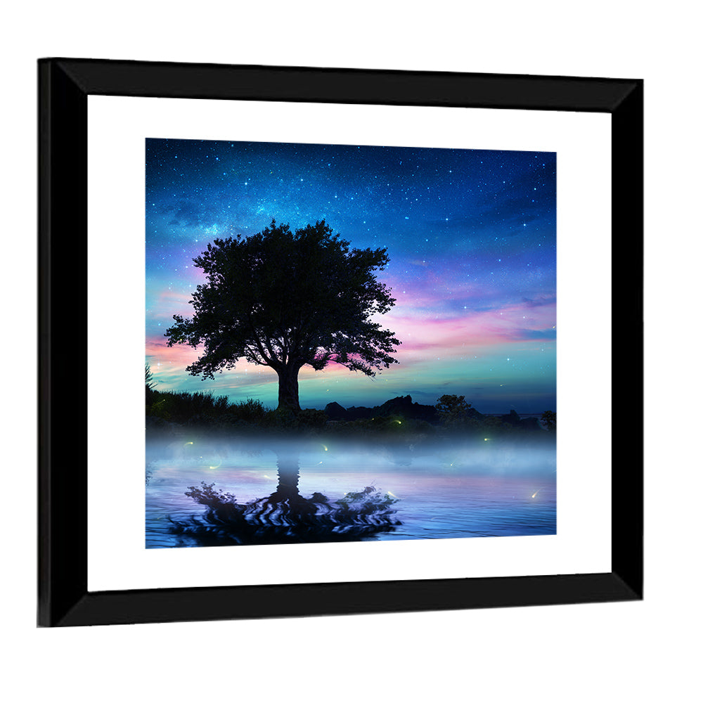 Lonely Tree Under Starry Sky Wall Art