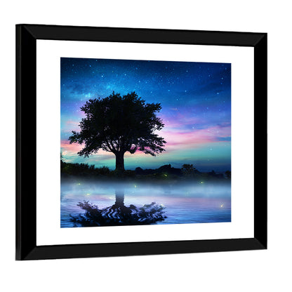 Lonely Tree Under Starry Sky Wall Art