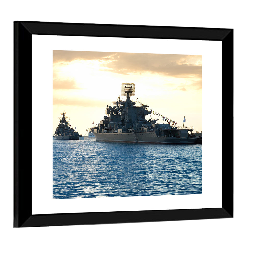Naval Fleet at Golden Sunset Wall Art