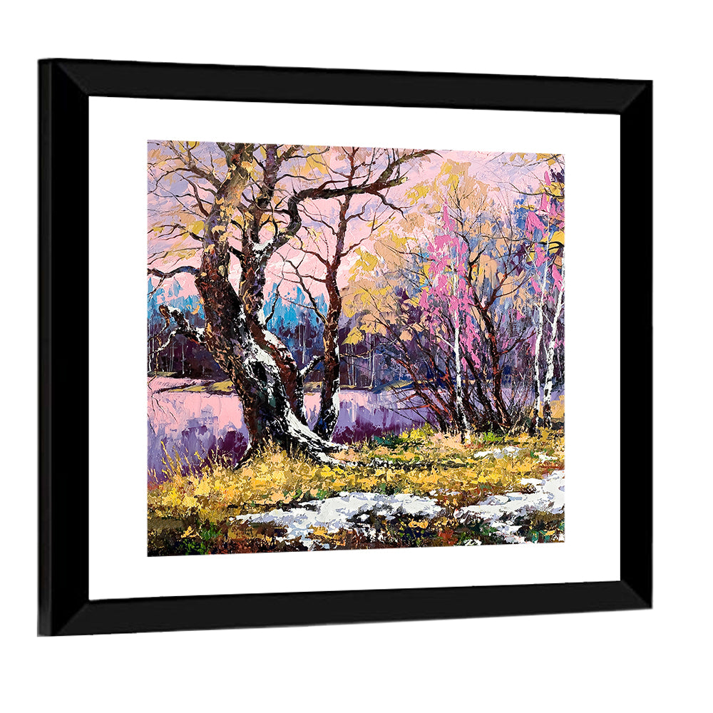 Autumn Lake with Pink Reflection Wall Art
