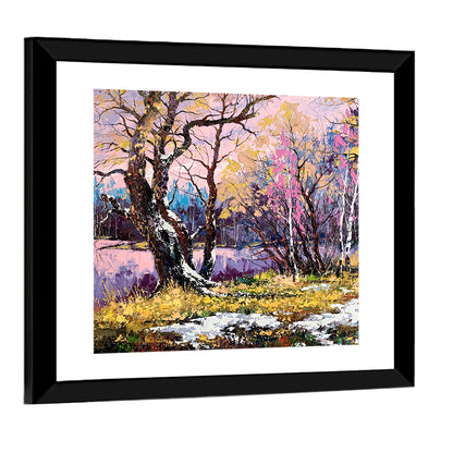 Autumn Lake with Pink Reflection Wall Art