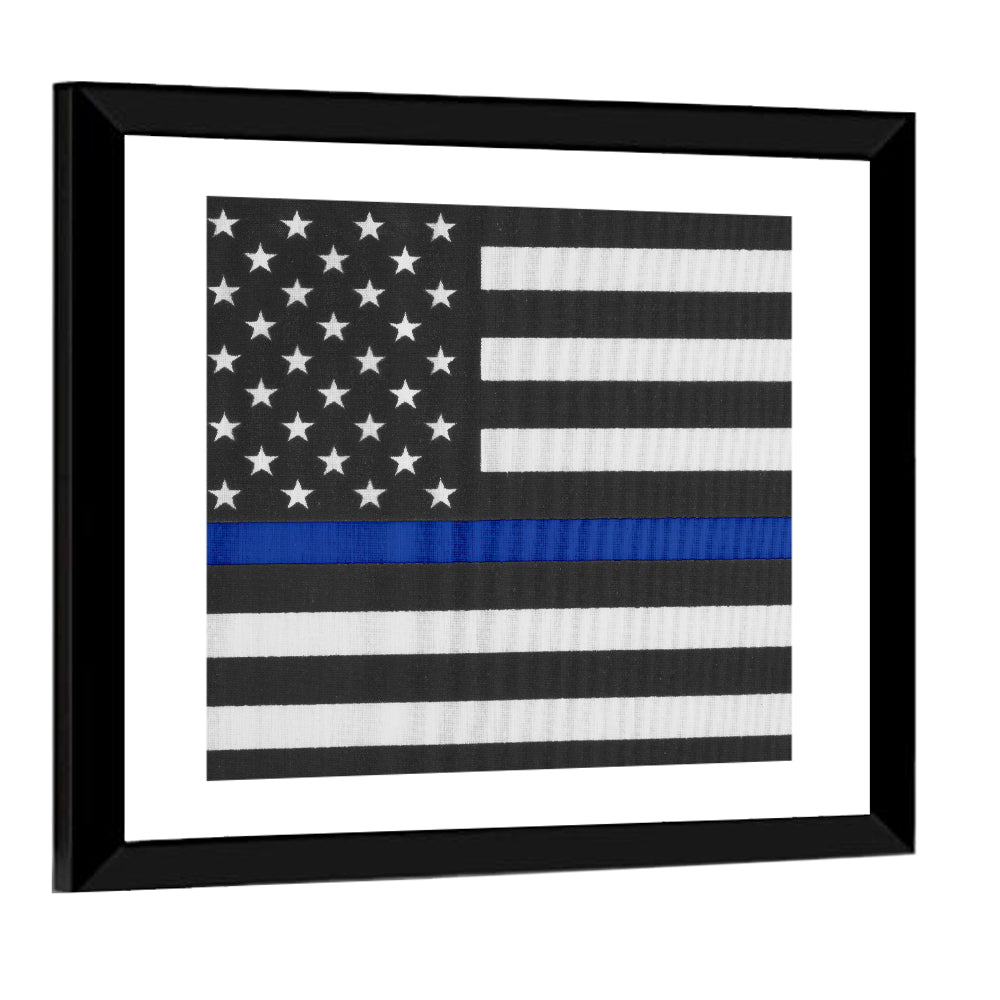 Monochrome American Flag with Blue Stripe Wall Art