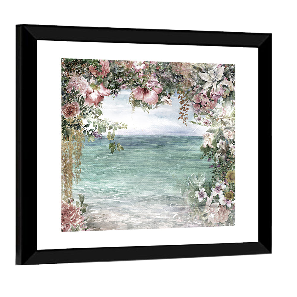 Coastal Floral Watercolor Seascape Wall Art