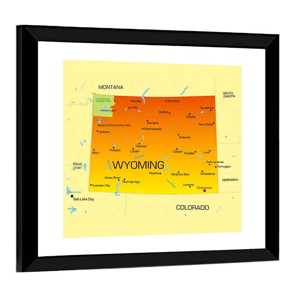 Wyoming State Map, Yellow Accent Wall Art