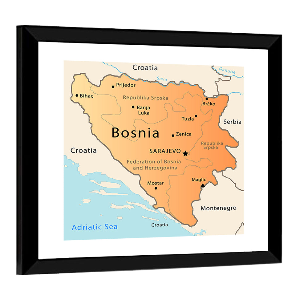 Bosnia and Herzegovina Map Wall Art