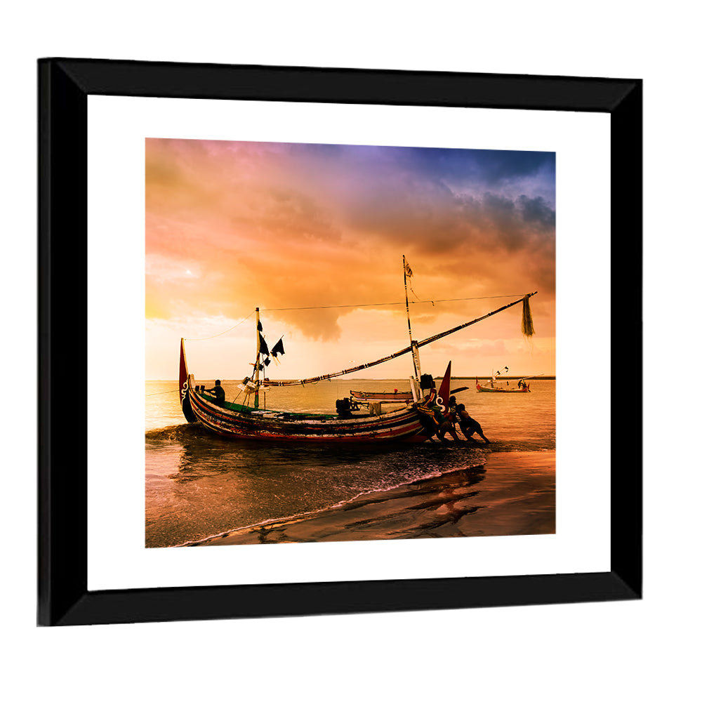 Fishing Boat on Bali Beach Wall Art