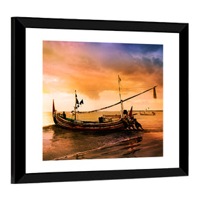 Boat On Beach At Bali Island Wall Art