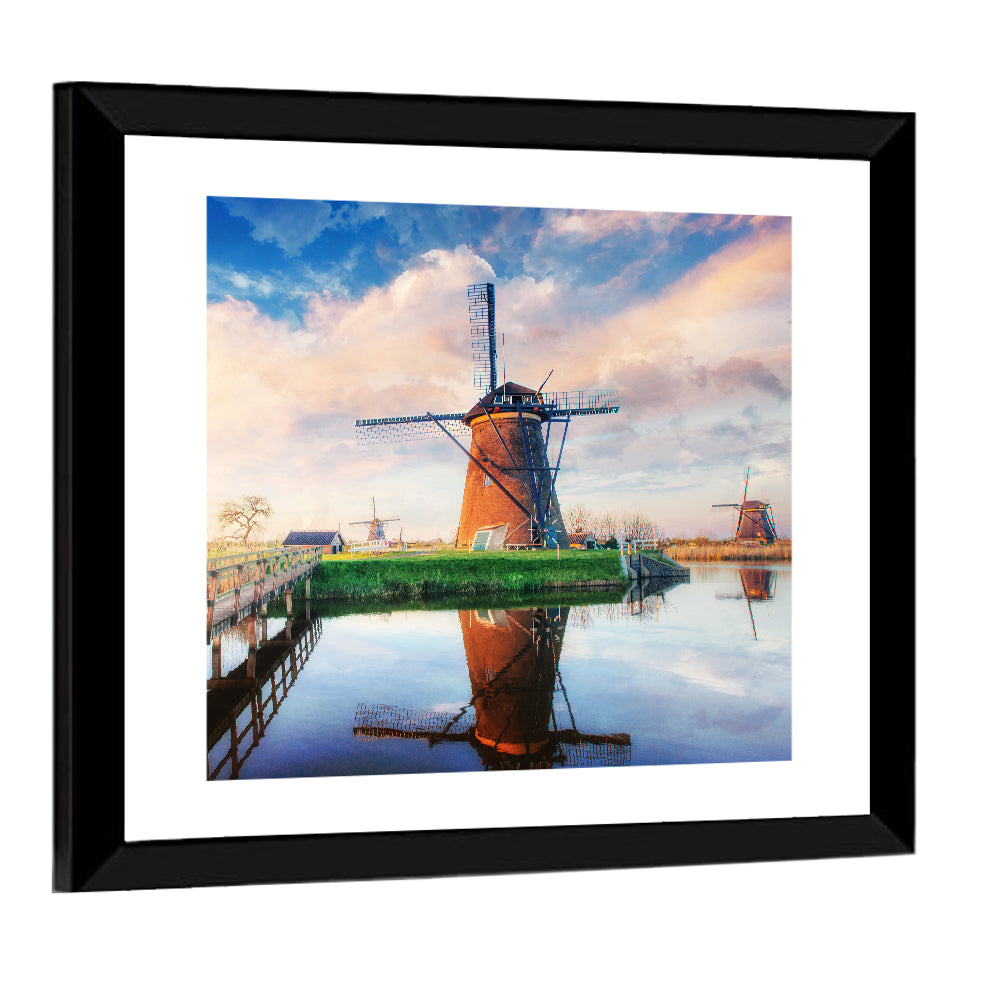 Kinderdijk Windmills at Golden Hour Wall Art