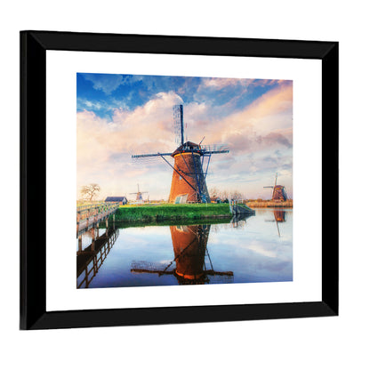 Kinderdijk Windmills at Golden Hour Wall Art