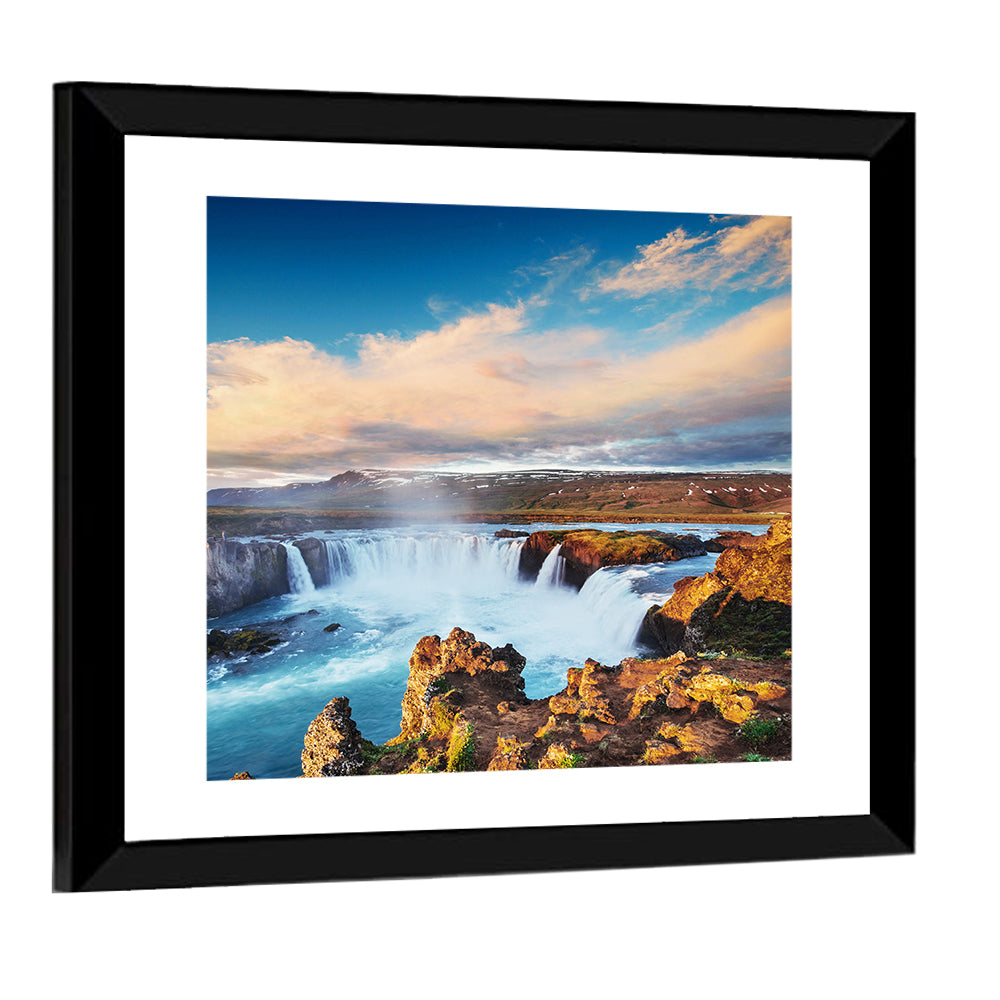 Godafoss Waterfall at Golden Hour Wall Art