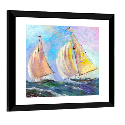 Two Sailboats in Colorful Seascape Wall Art