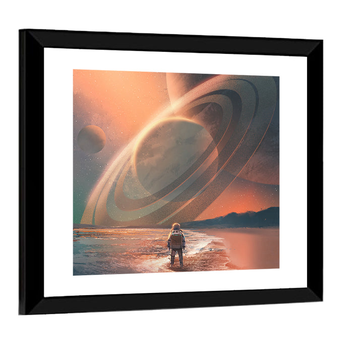 Solitary Astronaut on Alien Beach Wall Art as a framed print