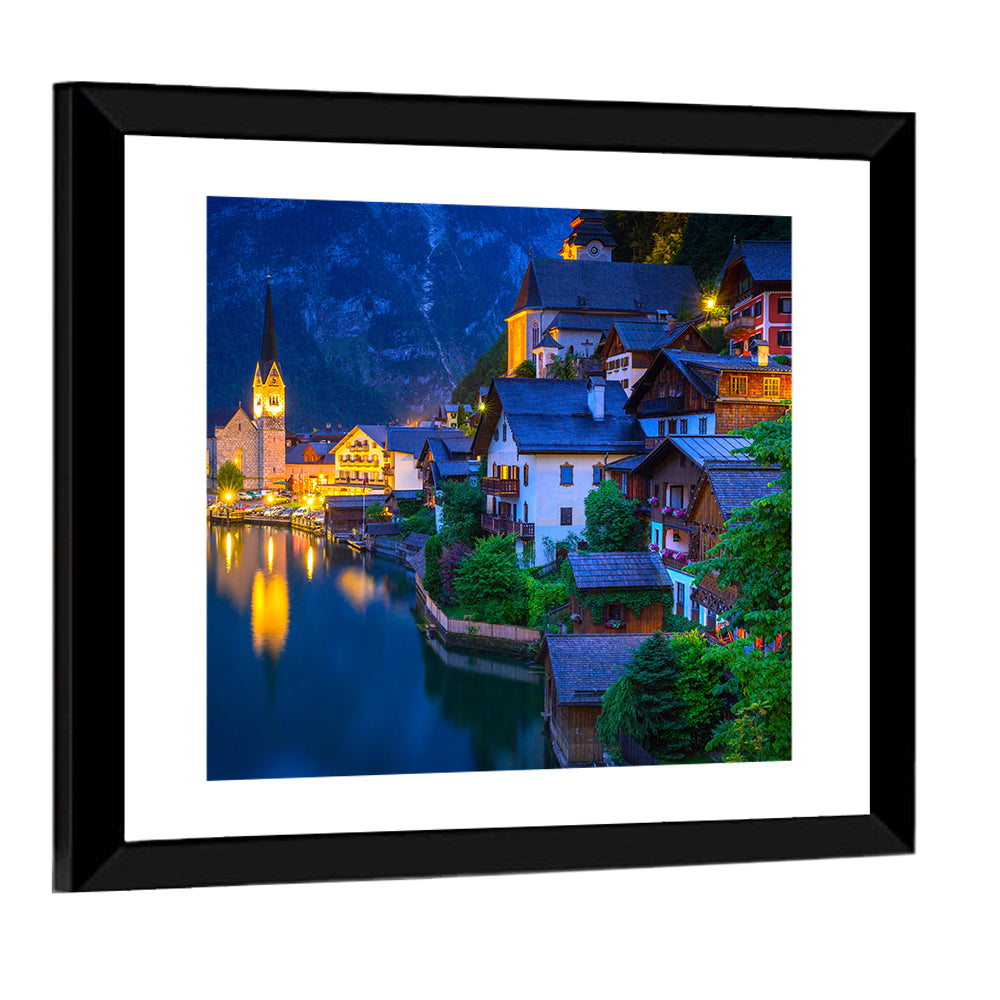 Hallstatt Lakeside at Dusk Wall Art