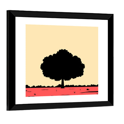 Red Horizon Tree Silhouette Wall Art