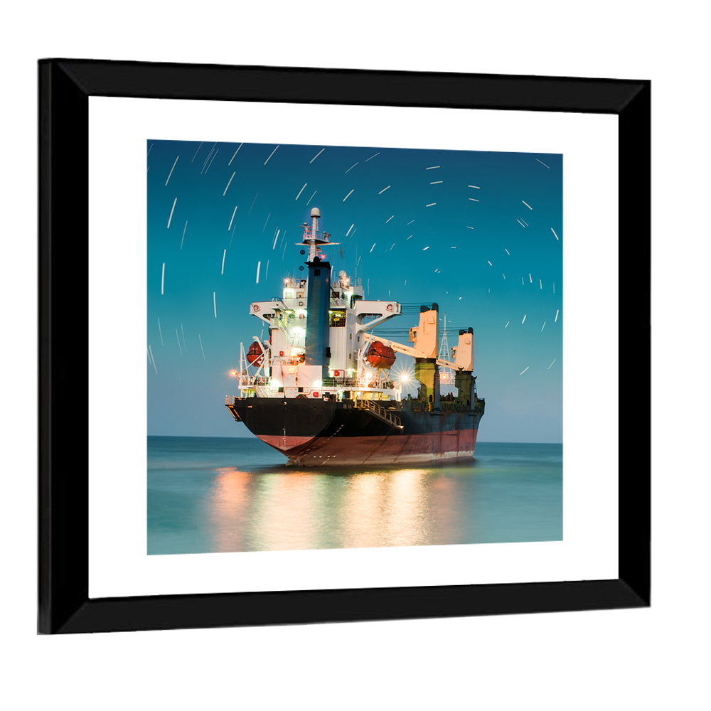Cargo Ship Under Star Trail Sky Wall Art