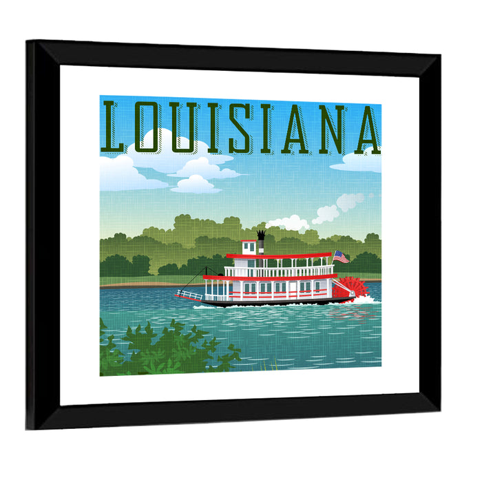 Louisiana Steamboat Wall Art as a framed print