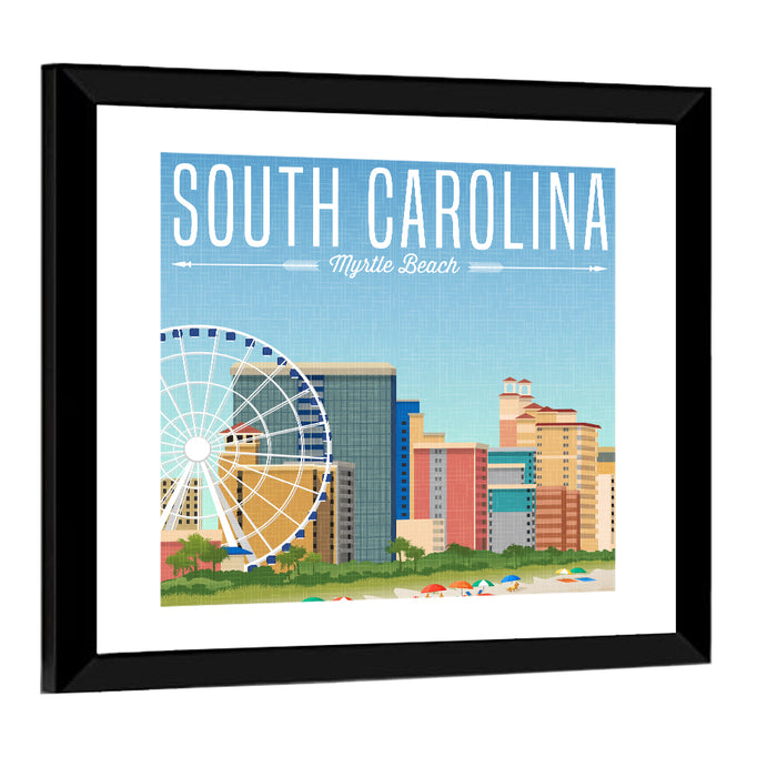 Myrtle Beach Travel Graphic Wall Art as a framed print