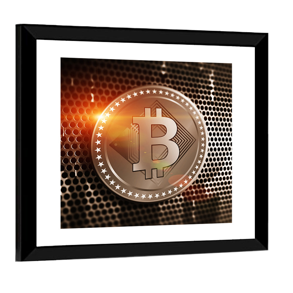 Golden Bitcoin Closeup Wall Art