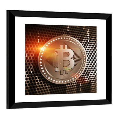 Golden Bitcoin Closeup Wall Art