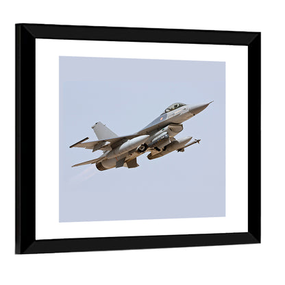 F-16 Fighter Jet Banking Over Sky Wall Art