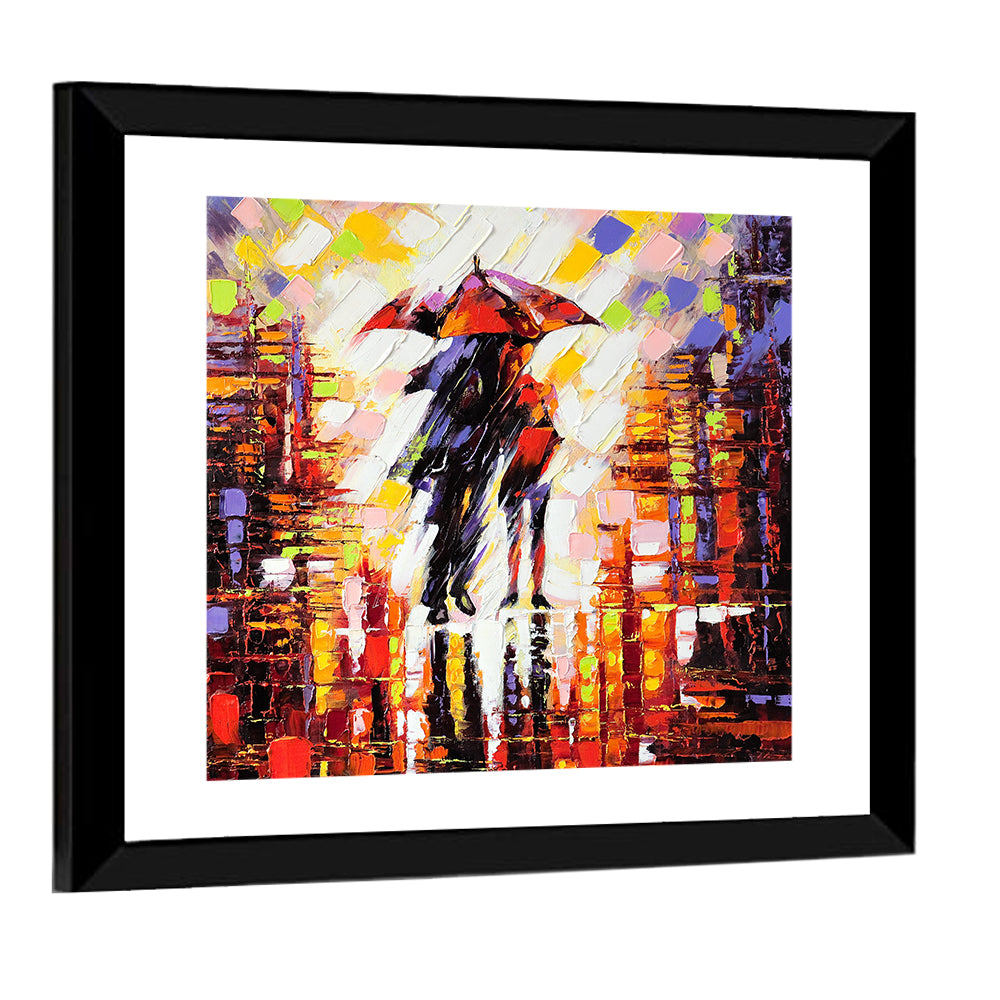 Couple Under Red Umbrella Wall Art