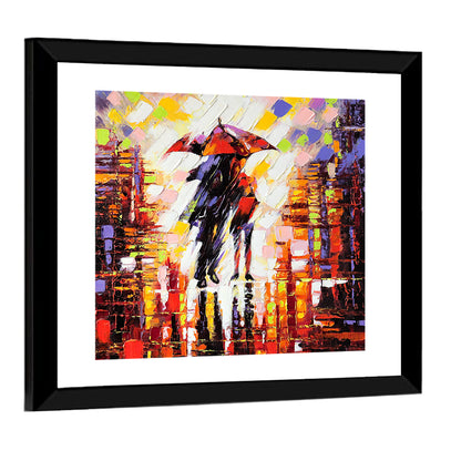 Couple Under Red Umbrella Wall Art