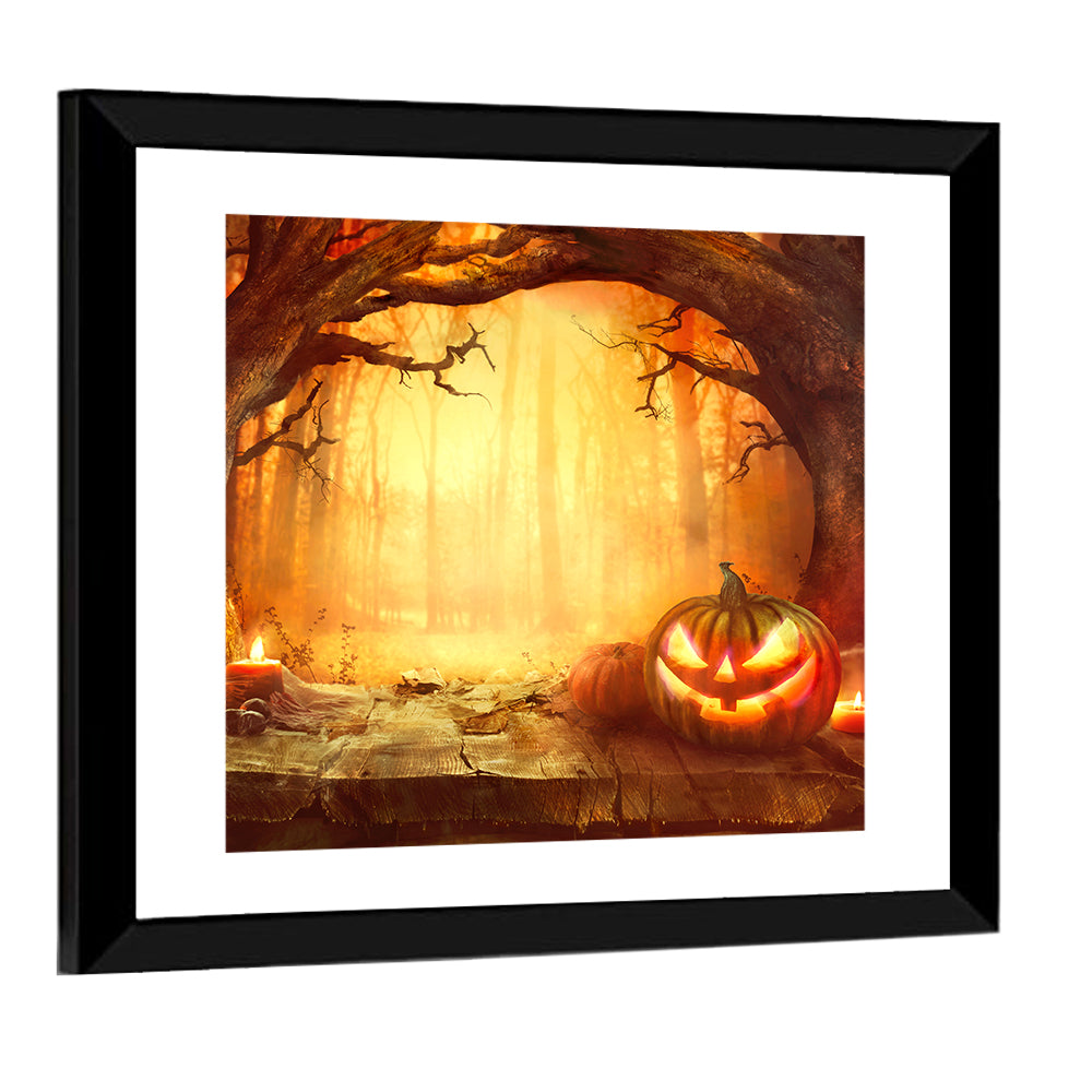 Halloween Jack O'lantern in Dark Forest Wall Art