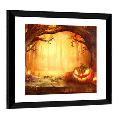 Halloween Jack O'lantern in Dark Forest Wall Art