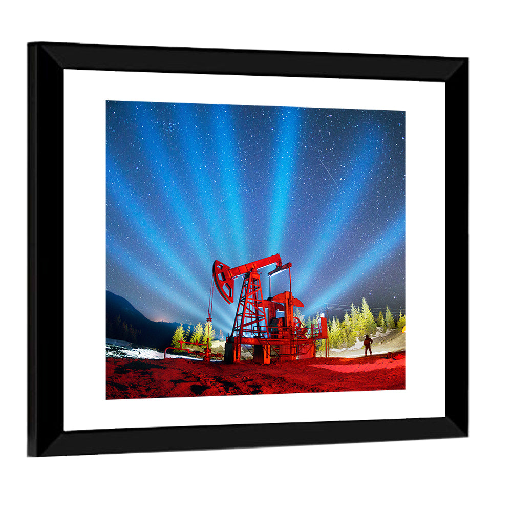 Starry Night Oil Pump Jack Wall Art