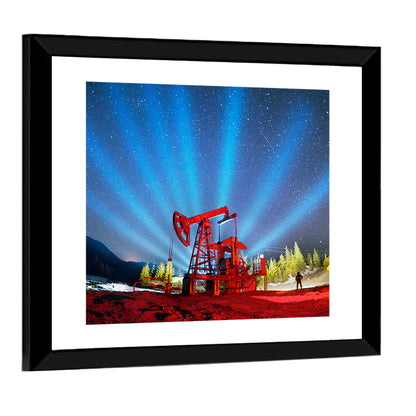 Starry Night Oil Pump Jack Wall Art