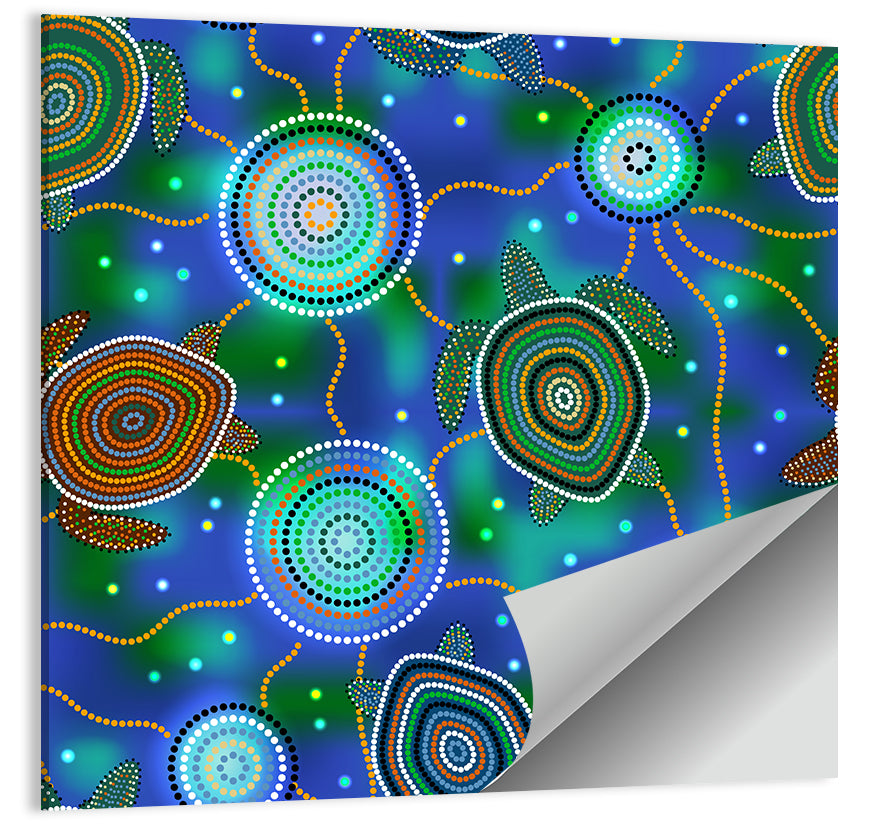 Dot Painted Sea Turtles and Jellyfish Pattern Wall Art