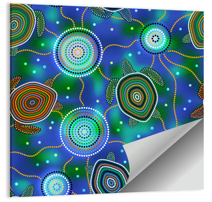 Dot Painted Sea Turtles and Jellyfish Pattern Wall Art