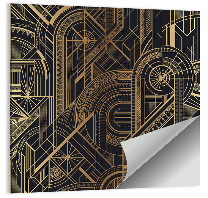 Black and Gold Circle Ornament Pattern Wall Art as a poster print