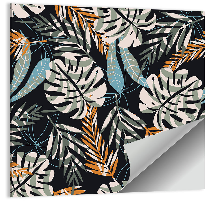 Monstera and Palm Leaves Pattern Wall Art in a room, square