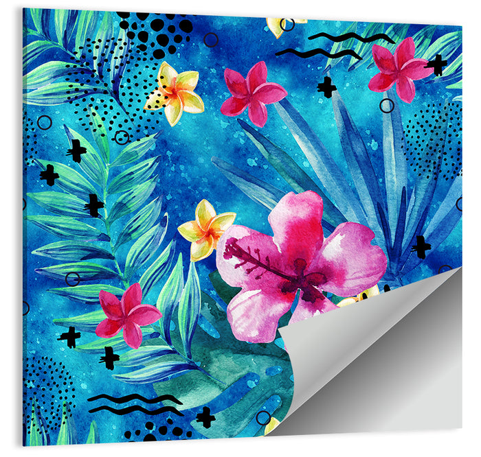Summer Hibiscus and Frangipani Abstract Wall Art as a poster print