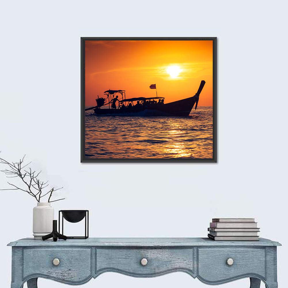 Longtail Boat at Sunset Wall Art