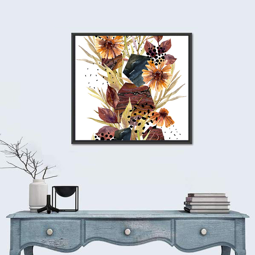 Autumn Floral Illustration Wall Art in a room, square