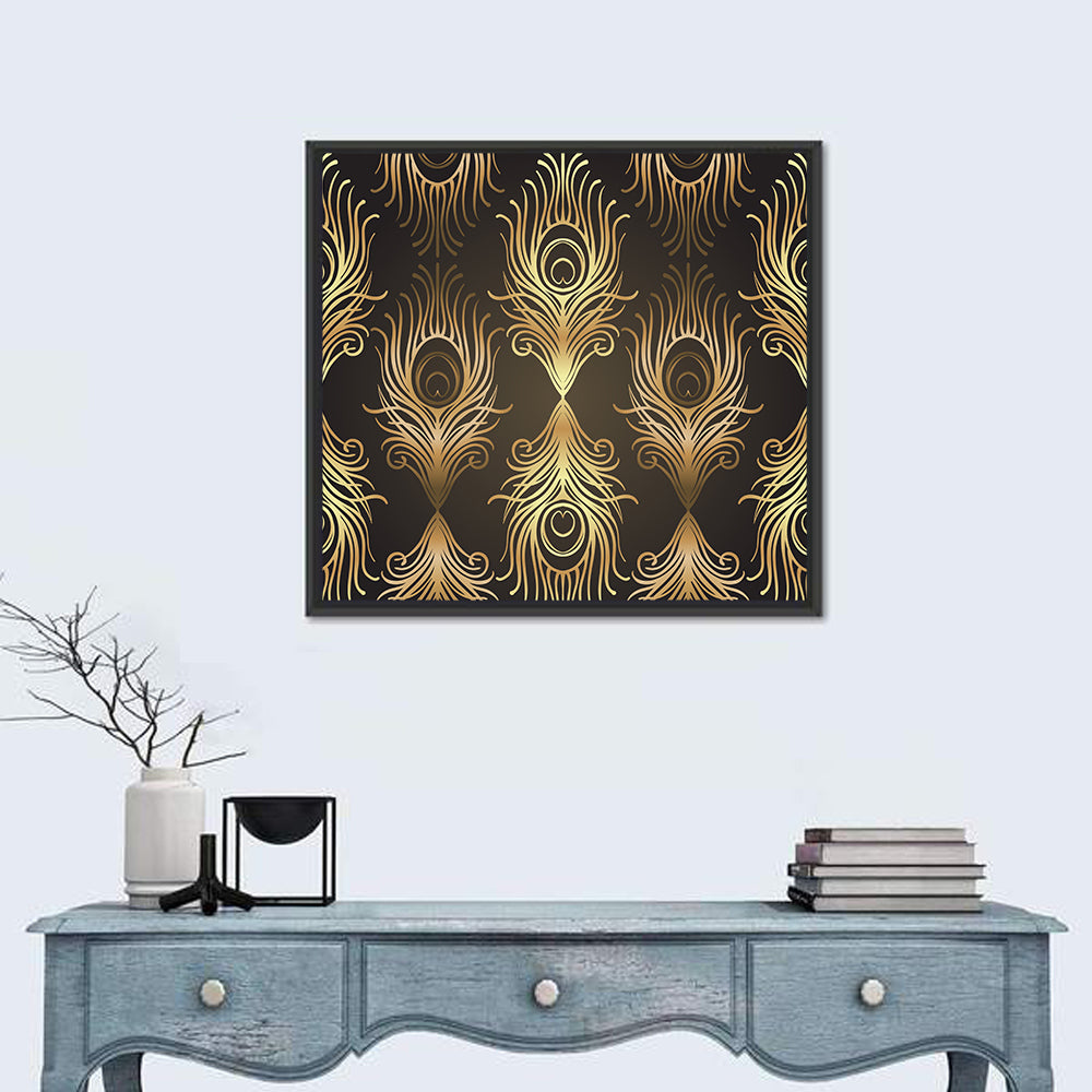 Gold Peacock Feather Pattern Wall Art
