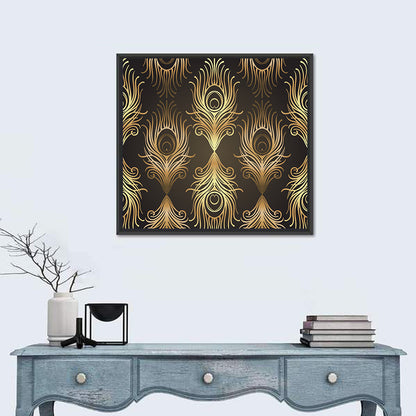 Gold Peacock Feather Pattern Wall Art