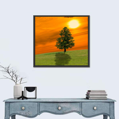 Lonely Tree on Green Hill at Sunset Wall Art