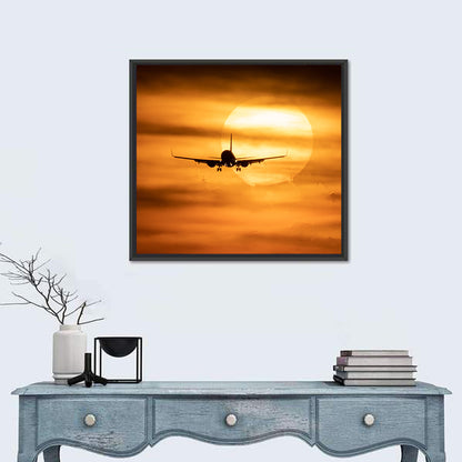 Airplane Silhouette at Golden Sunset Wall Art