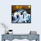 Mossy Autumn Forest Waterfall Wall Art
