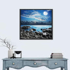 Moonlit Tropical Bay with Rocky Coast Wall Art