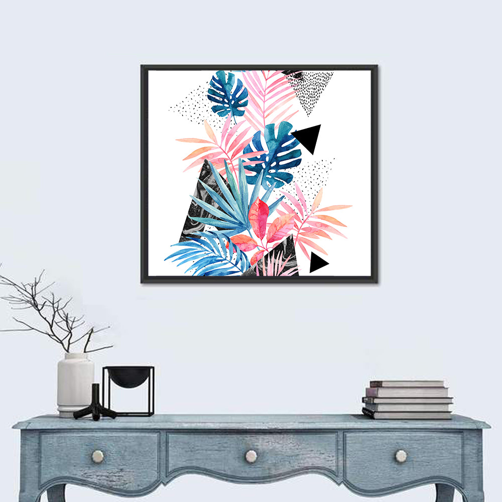 Watercolor Tropical Leaves Wall Art in a room, square