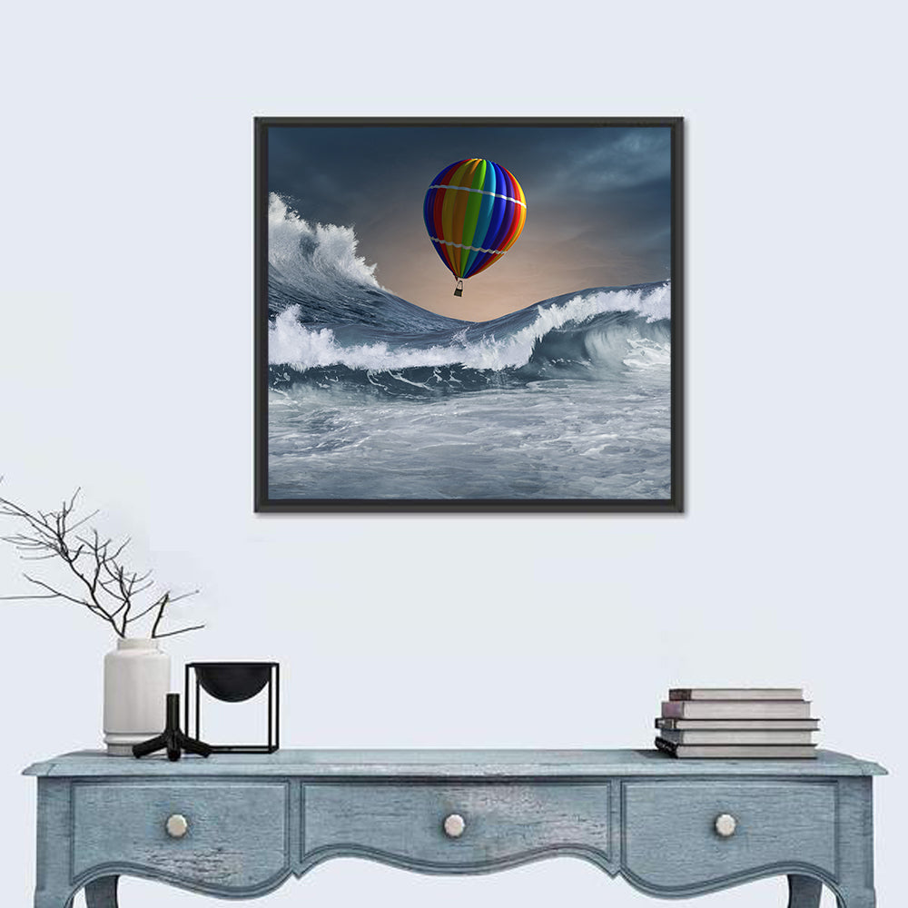Hot Air Balloon Above Stormy Sea Wall Art