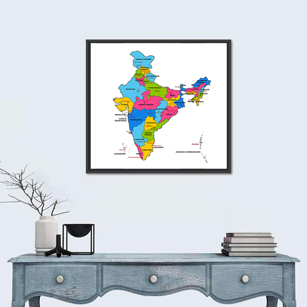 India Political Map Wall Art