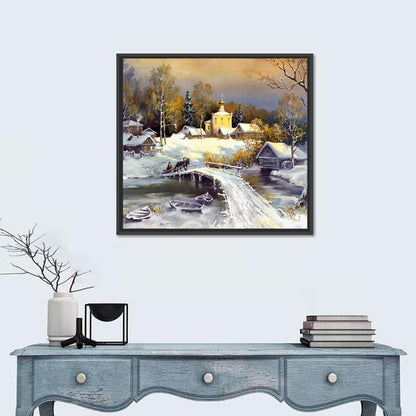 Snowy Village Bridge Wall Art