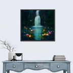 Moonlit Lotus Pond and Waterfall Wall Art