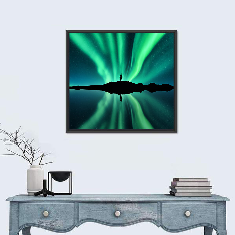 Northern Lights Over Mountain Lake, Norway Wall Art