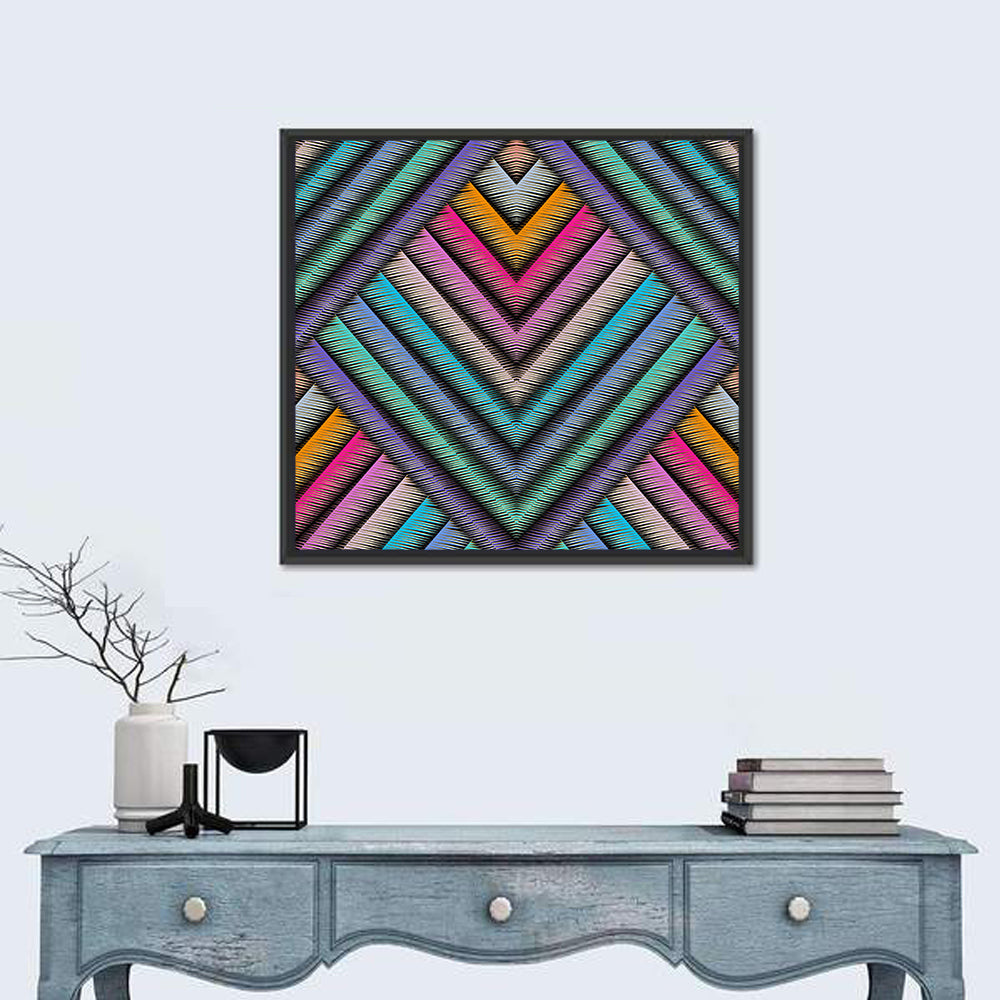 Embroidered Chevron Stripe Pattern Wall Art in a room, square